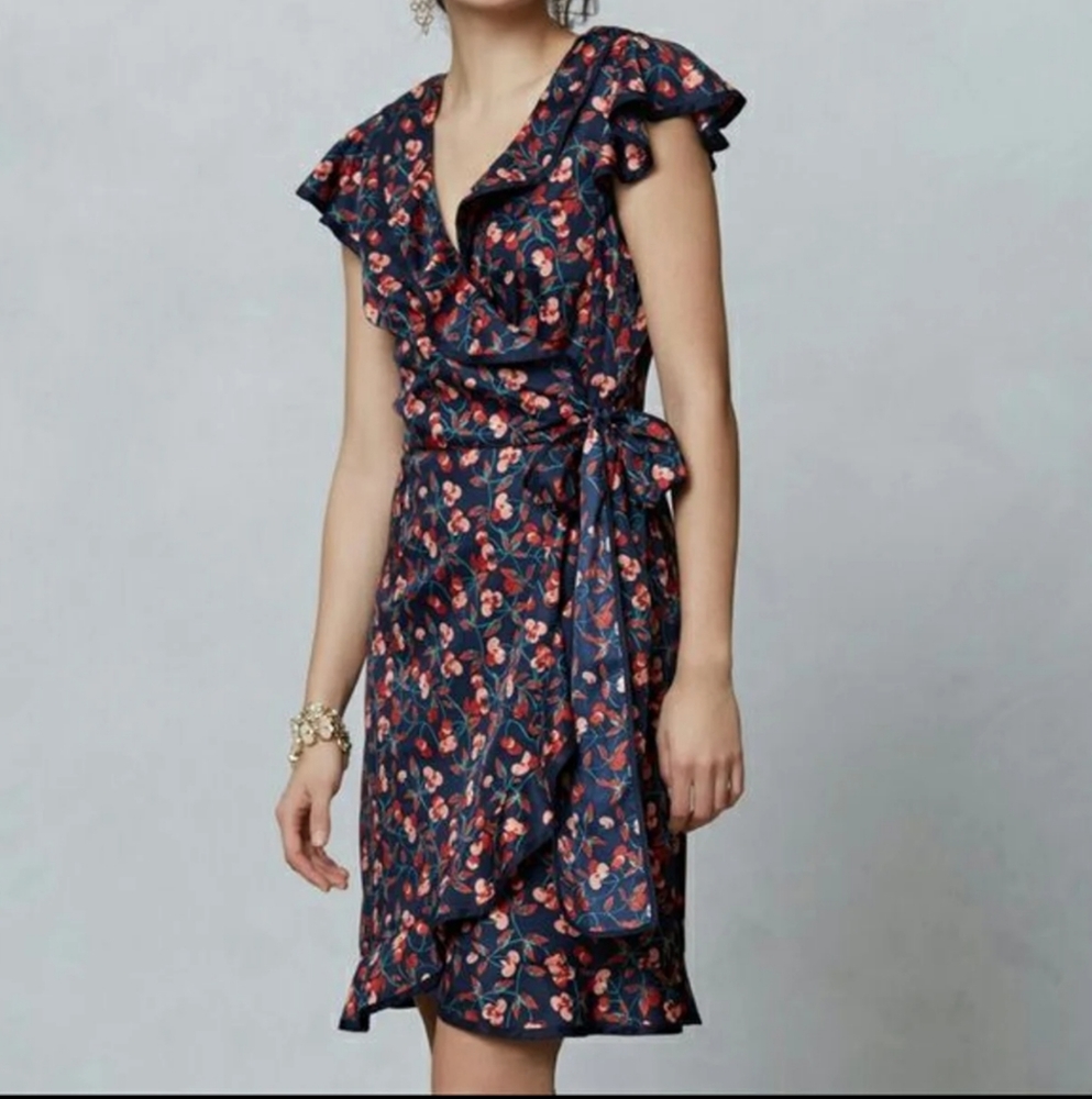 {4} Anthropologie HI THERE Cherry Wrap Dress